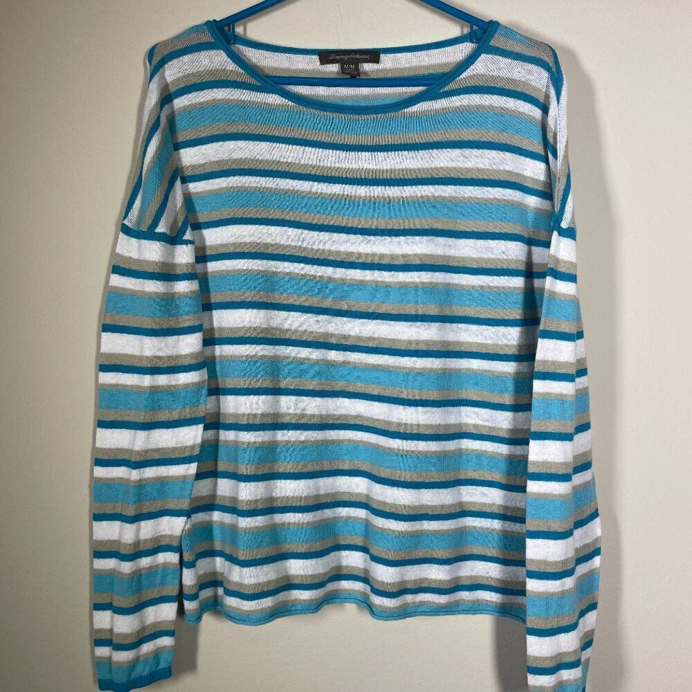 Tommy Bahama Women's LS Stripe Linen Blend Lightweight Top M Resort